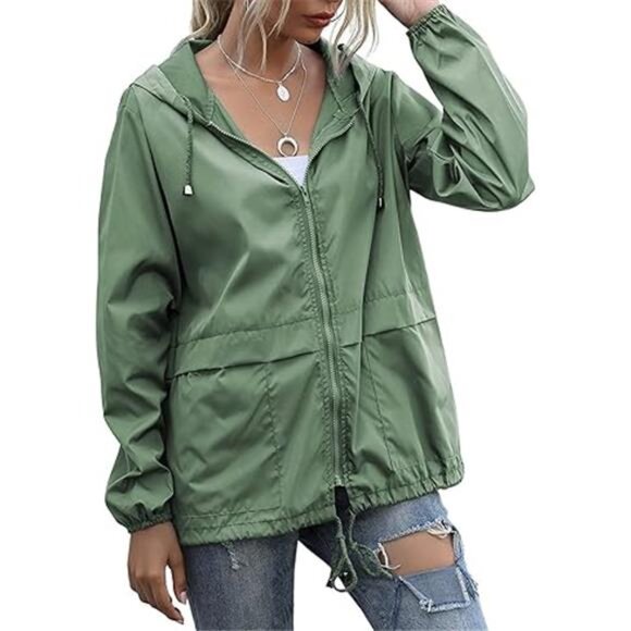Women's Raincoats Lightweight Waterproof Windproof Adjustable Windbreaker Rain - Picture 6 of 6